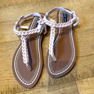 Black Rivet Baby Pink Chain Sexy Flat Sandals Super Comfy and Chic 8.5